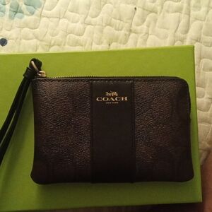 Coach Black and Brown Wristlet Vegan Leather